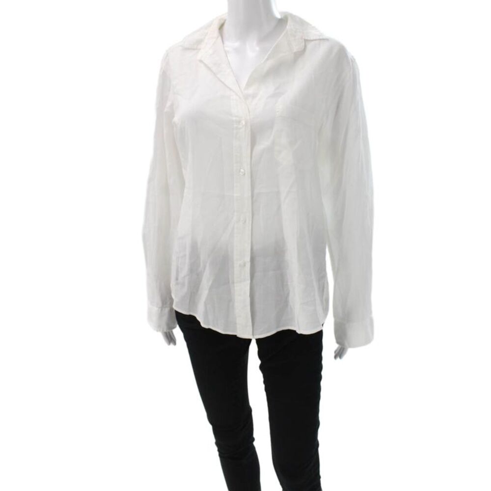Grayson Women White Cotton Collared Long Sleeve Button-Up Blouse Size 3